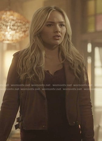 Lauren’s red moto jacket on The Gifted