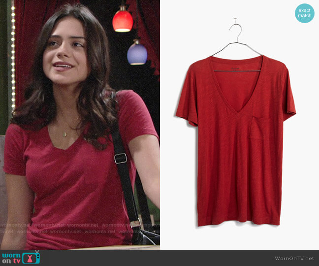 Madewell Whisper Cotton V-neck Tee worn by Lola Rosales (Sasha Calle) on The Young and the Restless