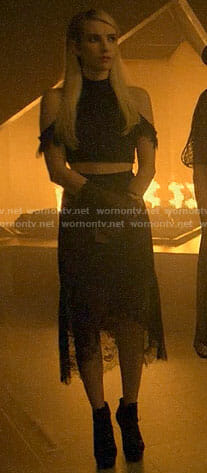 Madison’s black lace cold-shoulder crop top and skirt on American Horror Story Apocalypse