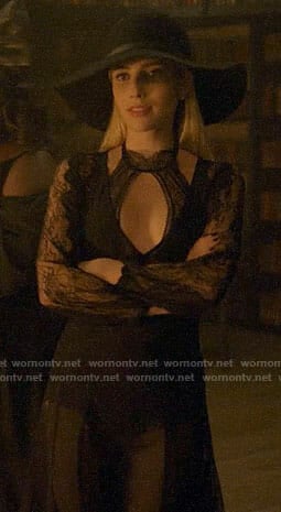 Madison’s black lace bodysuit and maxi dress on American Horror Story Apocalypse