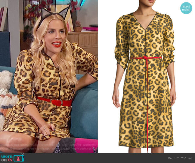 Marc Jacobs Belted Leopard-Print Dress worn by Busy Philipps on Busy Tonight