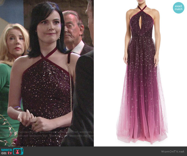 Marchesa Notte Ombre Glitter Tulle Halter Gown worn by Tessa Porter (Cait Fairbanks) on The Young and the Restless