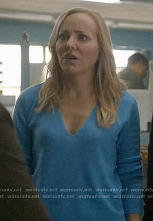 Marissa’s blue v-neck sweater on Bull