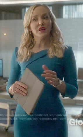 Marissa’s blue dress with folded neckline on Bull
