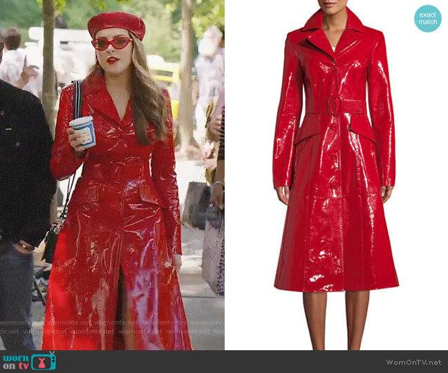Michael Kors Lamb Leather Midi Princess Coat worn by Fallon Carrington (Elizabeth Gillies) on Dynasty