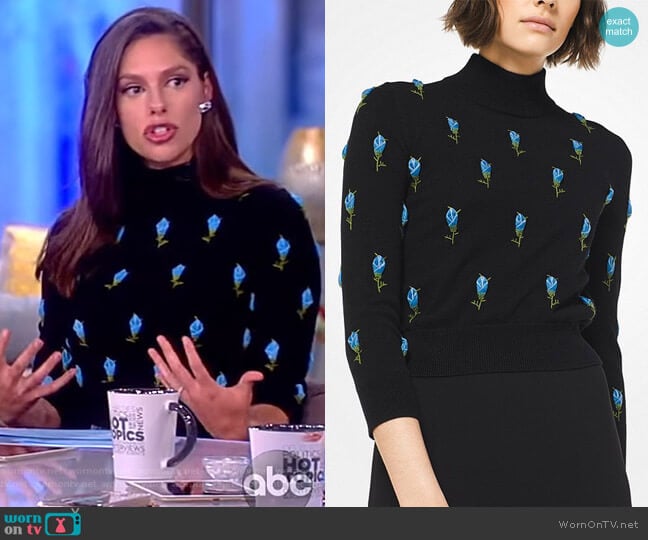 Michael Kors Rose Embroidered Cashmere Turtleneck worn by Abby Huntsman on The View
