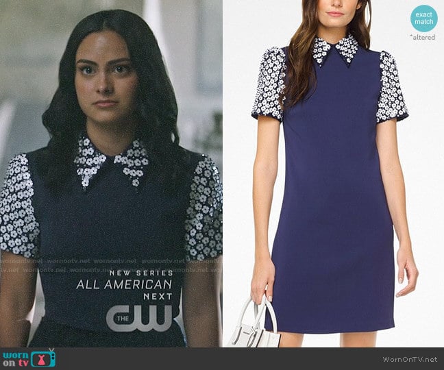 MICHAEL Michael Kors Floral Sequined Collared Shift Dress worn by Veronica Lodge (Camila Mendes) on Riverdale