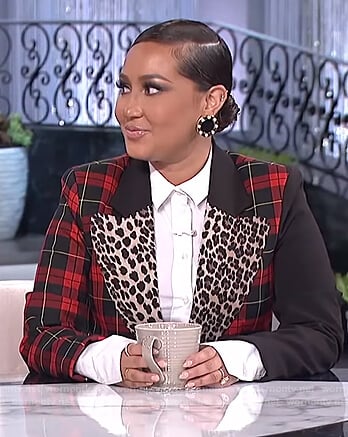 Adrienne’s plaid mixed print blazer on The Real