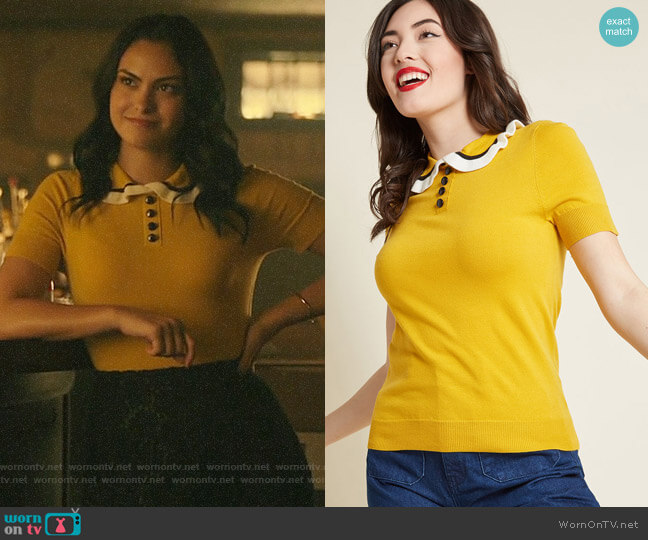 ModCloth Going Retro Short Sleeve Sweater worn by Veronica Lodge (Camila Mendes) on Riverdale