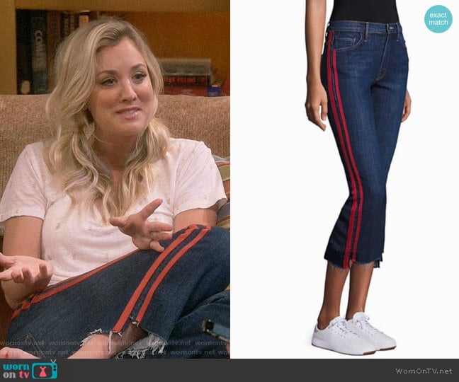 Mother Insider Striped Raw-Edge Jeans worn by Penny Hofstadter (Kaley Cuoco) on The Big Bang Theory