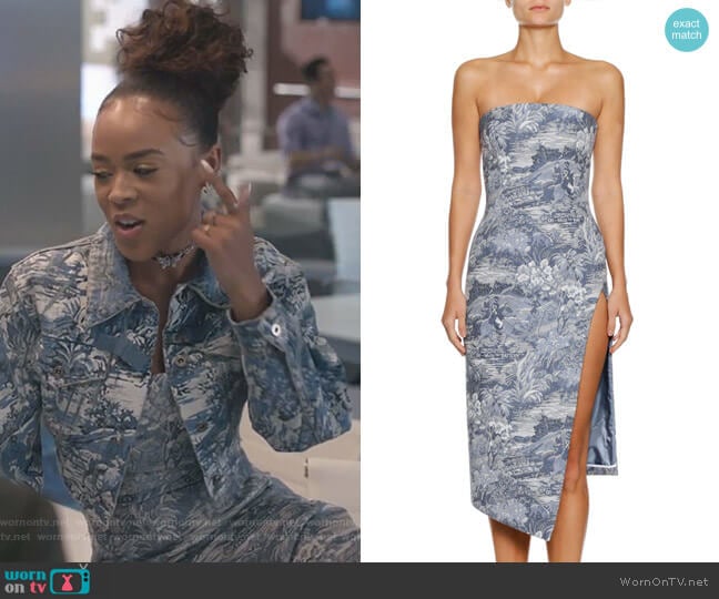 Off-White Tapestry Strapless Side-Split Midi Dress worn by Tiana Brown (Serayah McNeill) on Empire