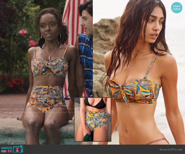 Out From Under Tie-Front Bandeau Bikini Top worn by Josie McCoy (Ashleigh Murray) on Riverdale