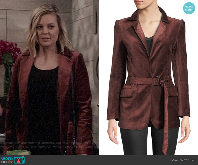 Paige Sorrenti Belted Velvet Blazer worn by Maxie Jones (Kirsten Storms) on General Hospital