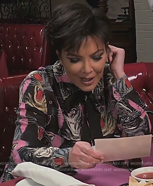 Kris’s pink panther print blouse on Keeping Up with the Kardashians