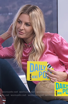 Morgan’s pink silk gathered blouse on E! News Daily Pop