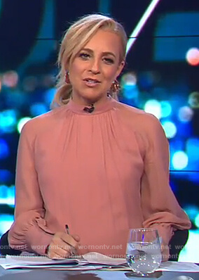 Carrie’s pink gathered neck top on The Project