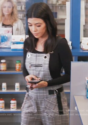Kourtney’s gray check overalls on Keeping Up with the Kardashians