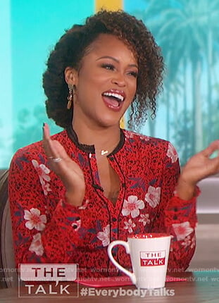 Eve’s red floral print mini dress on The Talk