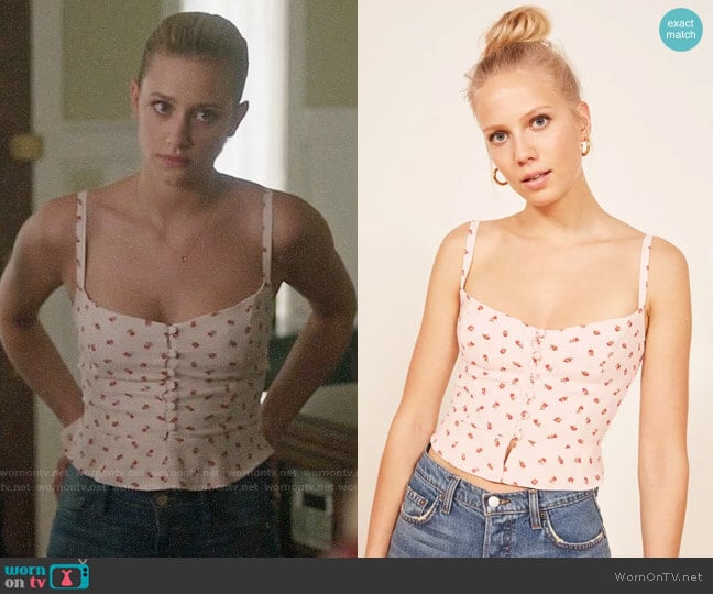 Reformation Adela Top in Cherries worn by Betty Cooper (Lili Reinhart) on Riverdale