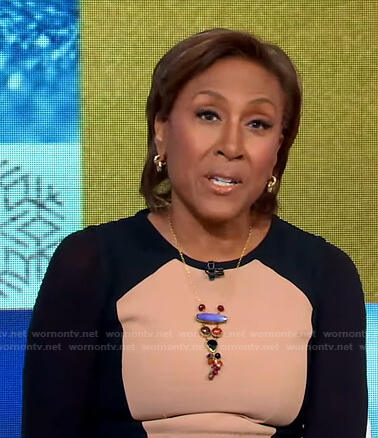 Robin’s beige and black colorblock dress on Good Morning America