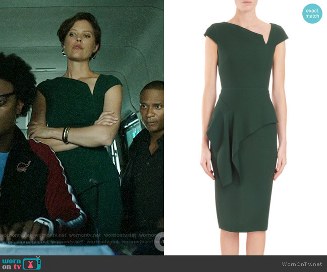 Roland Mouret Asymmetric-Neck Cap-Sleeve Peplum Dress worn by Lyla Michaels (Audrey Marie Anderson) on Arrow