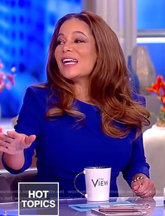 Sunny’s blue stitch sheath dress on The View