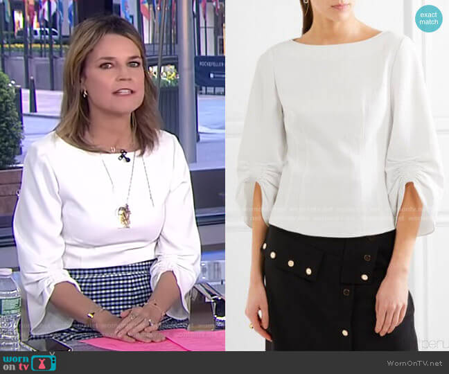 Tibi Ruched Piqué Top worn by Savannah Guthrie on Today