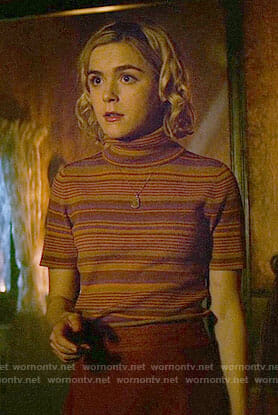 Sabrina’s striped turtleneck top on Chilling Adventures of Sabrina