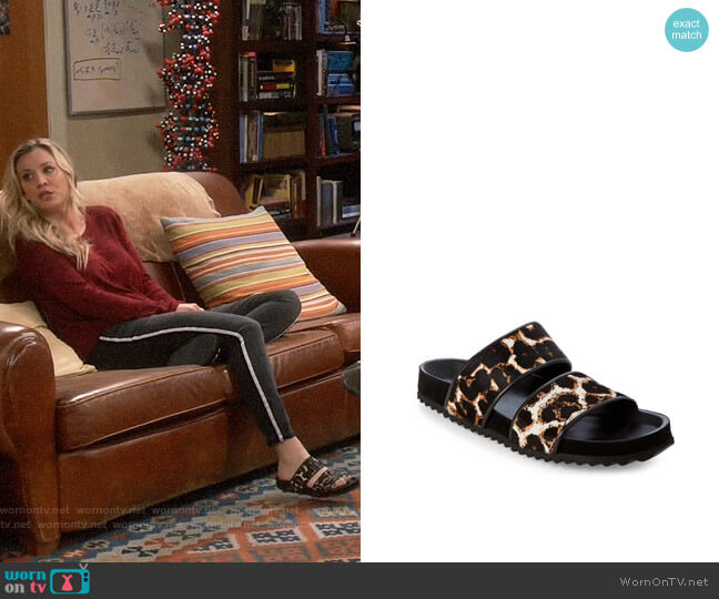Sandro Andy Leopard Slide Sandals worn by Penny Hofstadter (Kaley Cuoco) on The Big Bang Theory