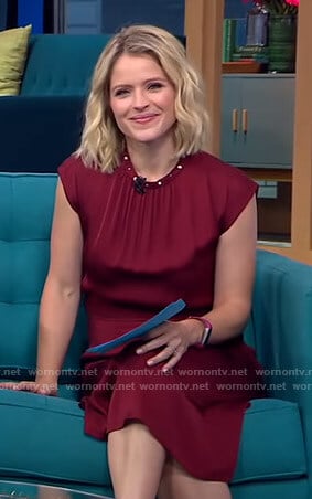 Sara’s red embellished neckline dress on GMA Day