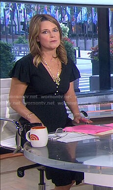 Savannah’s black ruffle sleeve dress with pearl buttons on Today