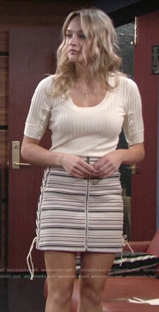 Summer’s ribbed top and striped skirt with lace-up sides on The Young and the Restless