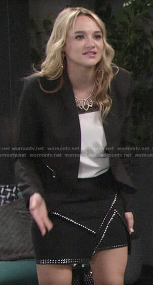 Summer’s white lace-trim top and studded skirt on The Young and the Restless