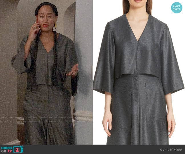Tibi Bell Sleeve Drape Top worn by Rainbow Johnson (Tracee Ellis Ross) on Black-ish