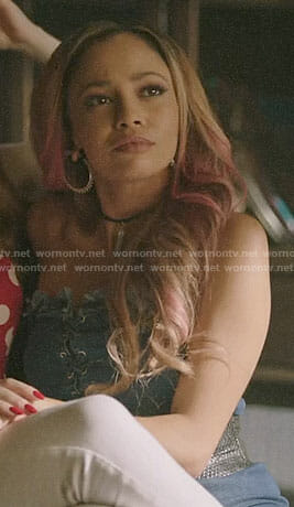 Toni’s lace-up denim romper on Riverdale