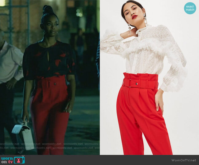 Topshop Belted Tapered Trousers worn by Anissa Pierce (Nafessa Williams) on Black Lightning