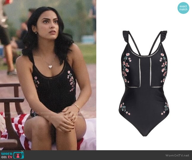 Topshop Floral Frill Embroidered One-Piece Swimsuit worn by Veronica Lodge (Camila Mendes) on Riverdale