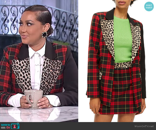Topshop Leopard Trim Tartan Blazer worn by Adrienne Houghton on The Real