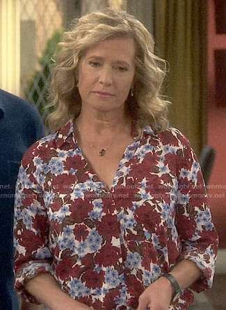 Vanessa’s red and blue floral shirt on Last Man Standing