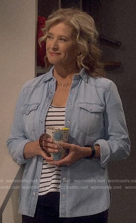 Vanessa’s blue western shirt on Last Man Standing