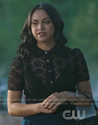 Veronica’s black lace button down top on Riverdale