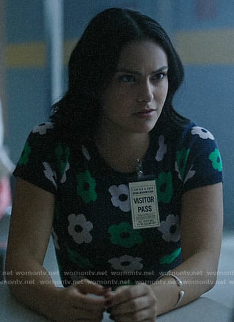 Veronica’s navy and green flower print sweater on Riverdale