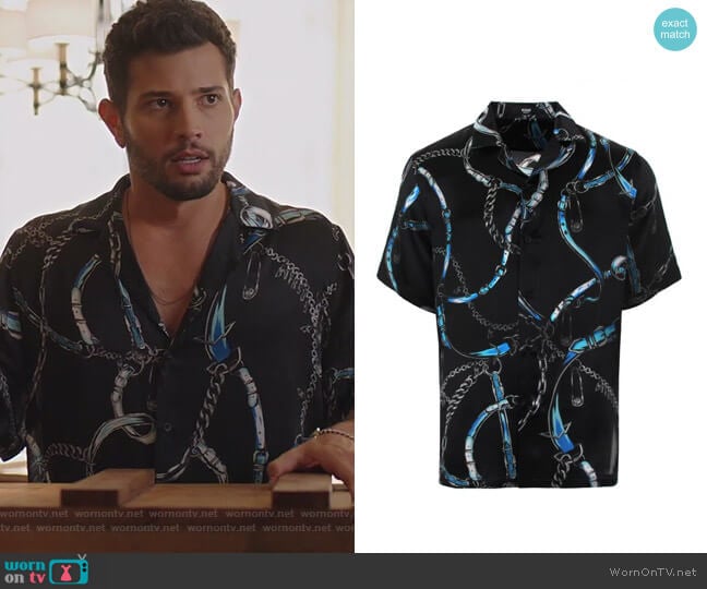 Versus Versace Heritage Belt Print Silk Shirt worn by Sam Flores (Rafael de la Fuente) on Dynasty