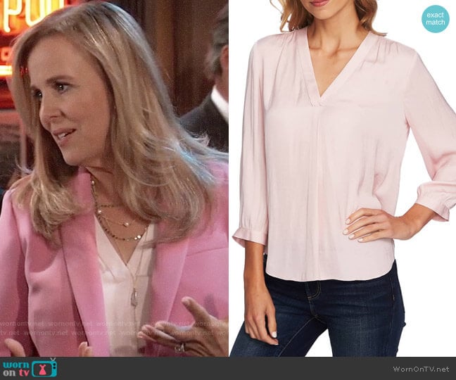 Vince Camuto Rumpled Fabric Blouse in Luster Pink worn by Laura Collins (Genie Francis) on General Hospital