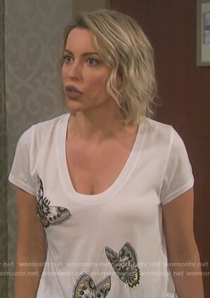 Mimi’s white butterfly embellished tee on Days of Our Lives