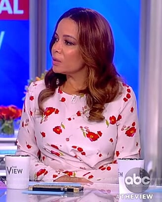Sunny’s white floral print gathered dress on The View