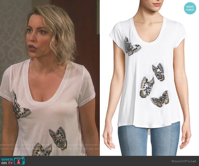 Zadig & Voltaire Tiny Cannet Butterfly Graphic Short-Sleeve Tee worn by Mimi Lockhart (Farah Fath) on Days of our Lives