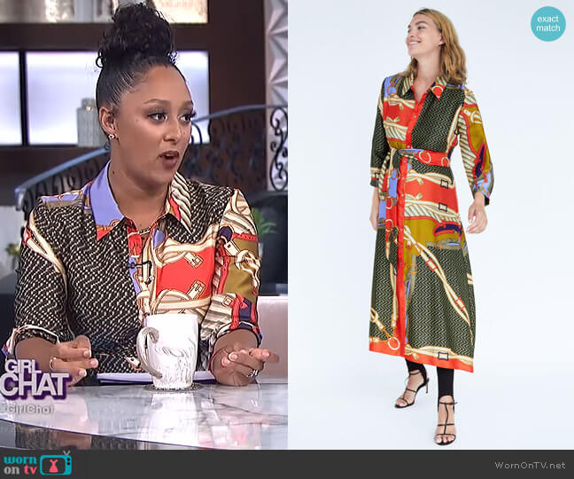 Zara Belt Print Tunic worn by Tamera Mowry on The Real
