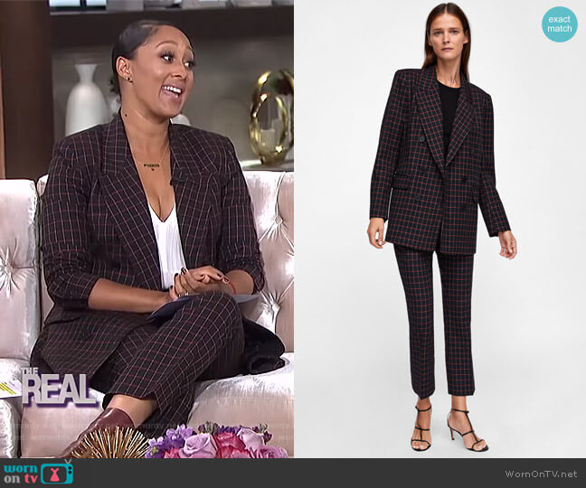 Zara Checkered Double Breasted Blazer worn by Tamera Mowry on The Real
