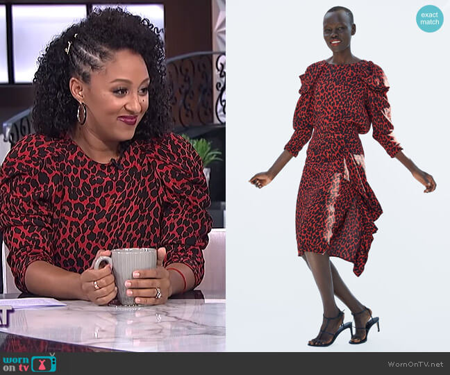 Zara Draped Animal Print Blouse worn by Tamera Mowry on The Real